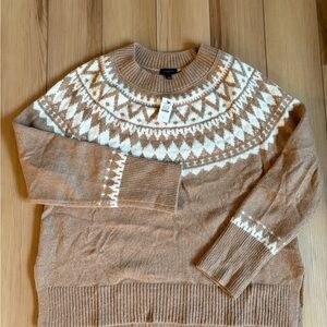 Talbots Diamond Fair Isle Sweater Tan White Nordic Pattern Large NEW